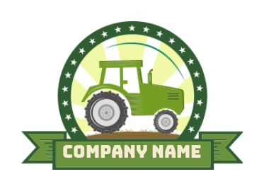 agriculture logo illustration tractor in badge with sun rise