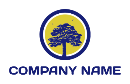 Letter O logo icon with tree and birds inside