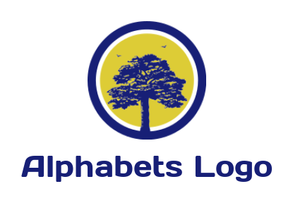 Letter O logo icon with tree and birds inside