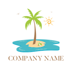 travel logo tree center of beach birds and sun