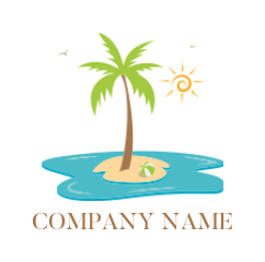 travel logo tree center of beach birds and sun