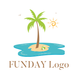 travel logo tree center of beach birds and sun