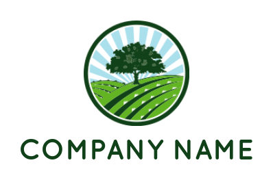 agriculture logo illustration tree on green farm field - logodesign.net