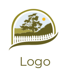 landscape logo tree on hill with picket fence