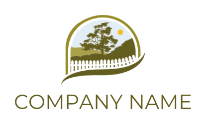 landscape logo tree on hill with picket fence