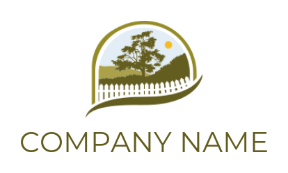 Unique logo of tree on hill with picket fence