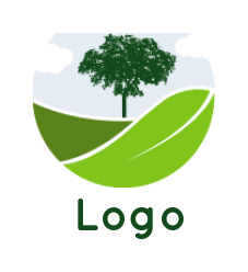 make a landscape logo tree on leaf and fields