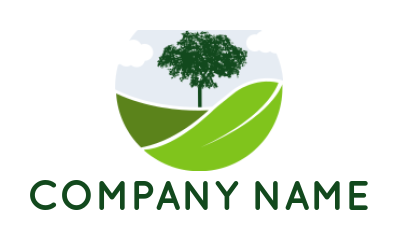 make a landscape logo tree on leaf and fields