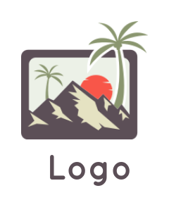 create a travel logo trees mountains with sun