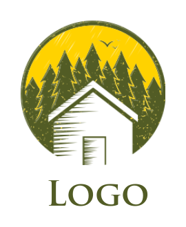 real estate logo illustration trees and sun behind home - logodesign.net