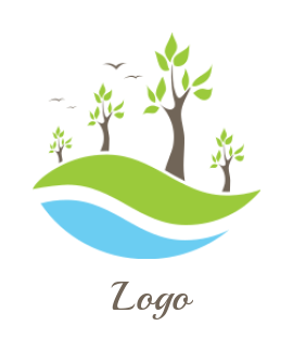 create a landscape logo with trees and waves 