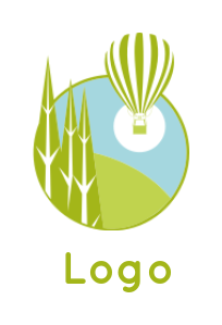 travel logo maker trees in circle with hot air balloon sun and sky