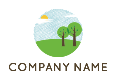 landscape logo trees on land with sun and cloud