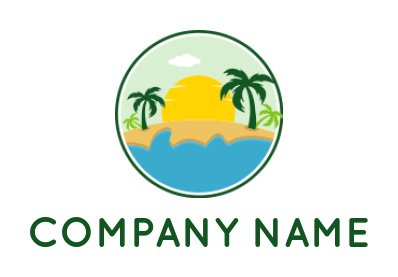 Travel logo tropical beach view in circle