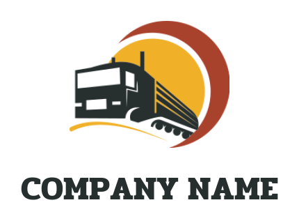 create a transportation logo truck front of sun with swoosh 