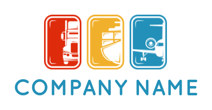 make a transportation logo truck ship and airplane inside rectangles 