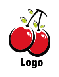 food logo icon two cherries with stalk and leaves
