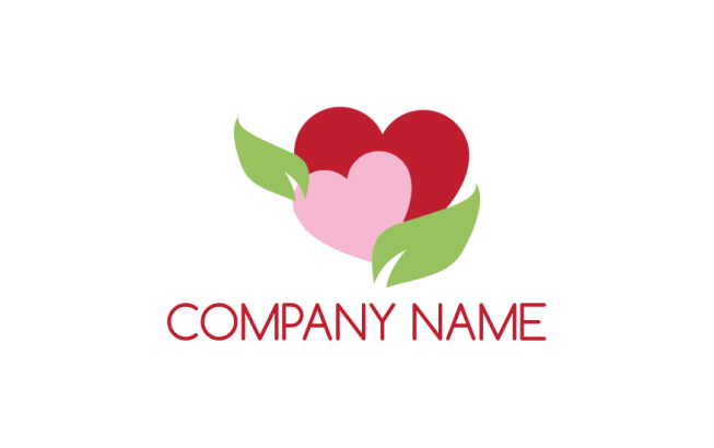 create a dating logo with two hearts and leaves 