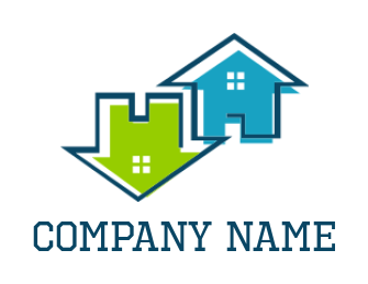 make a real estate logo two house merged with each other