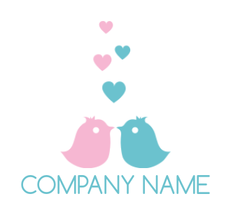 pet logo two love birds with hearts floating up