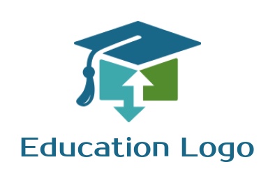 education logo online education up down arrows in center of graduation hat 