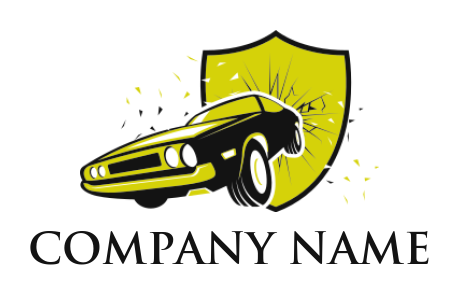 auto repair logo image vintage car coming out of broken shield 