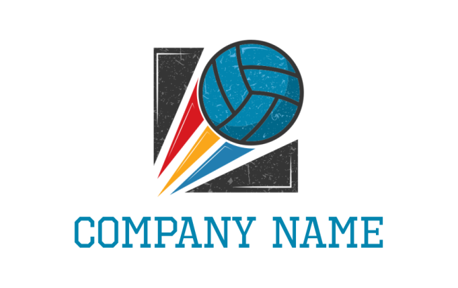volley ball going up in front of a square logo sample