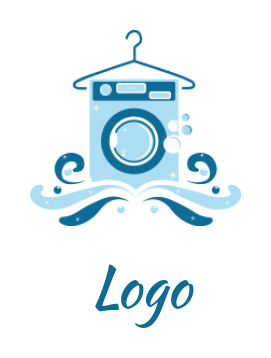 washing machine merged with hanger and abstract water waves 