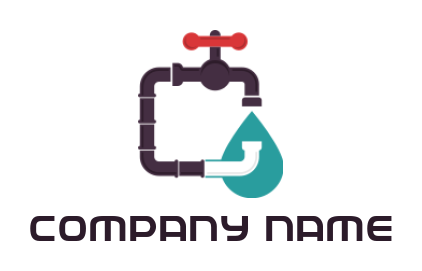 water tap and plumbing pipe line merged together logo icon
