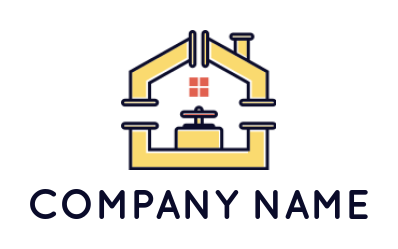 Water plumbing pipes forming house logo design