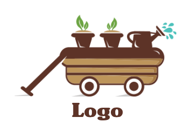 gardening logo watering can and plants on wagon