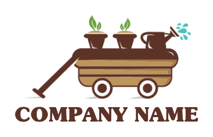 gardening logo illustration watering can and plants on wagon for backyard gardening 