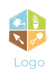 watering can shovel plant spade in hexagon