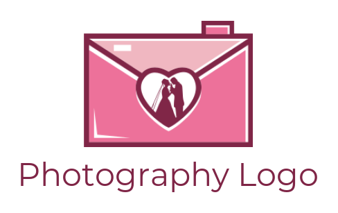 make a photography logo wedding couple in heart lens camera - logodesign.net