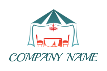wedding tent with chandelier and dining table logo icon 