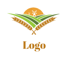 agriculture logo windmill on fields wheat crop