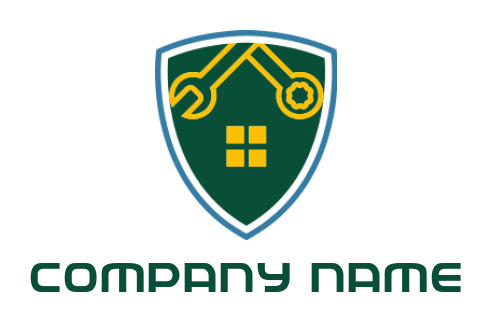 security logo icon window and wrenches in shield forming roof - logodesign.net