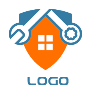 Security logo window in shield with wrenches