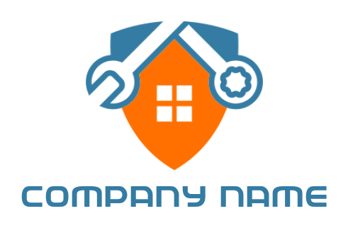 Security logo window in shield with wrenches