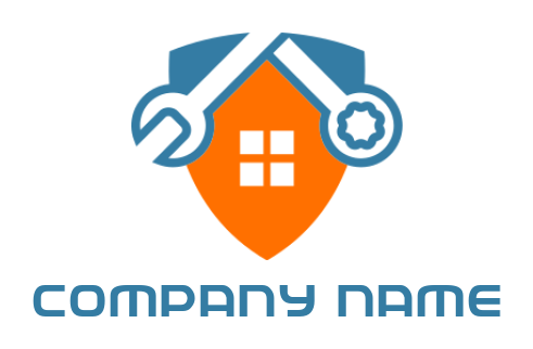 make a security logo window in shield with wrenches on top - logodesign.net