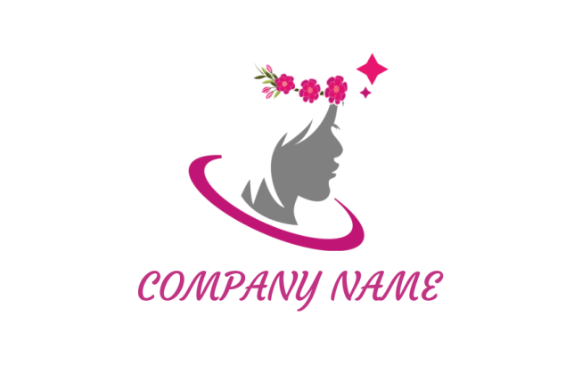 woman face silhouette with flower crown and swoosh