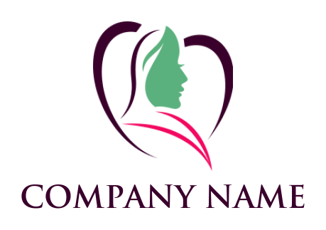 woman side face inside line heart logo generator