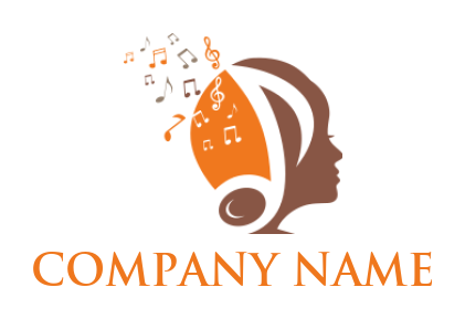 music logo maker woman DJ side profile wearing music note headphone