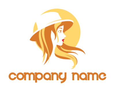 create a fashion logo woman wear hat in front of circle