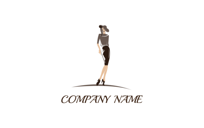fashion logo online woman wearing modern dress and hat