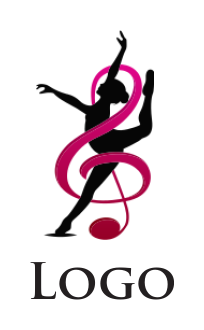 women ribbon dancing and music note in abstract design