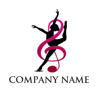 women ribbon dancing and music note in abstract logo design
