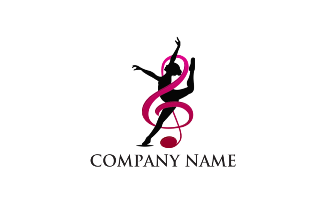 women ribbon dancing and music note in abstract logo design