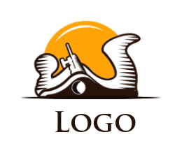 create a construction logo wood cutter with sun
