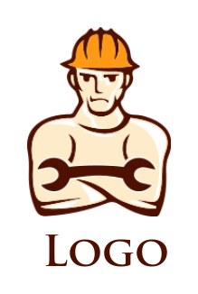 Construction logo worker with wrench arms